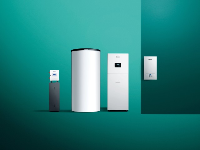 The geotherm perform heat pump with a hot water tank and the aguaflow plus fresh water station